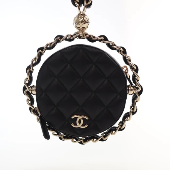 Chanel  Lambskin Quilted Chain Round Mini Clutch Black - Picture 4 of 16